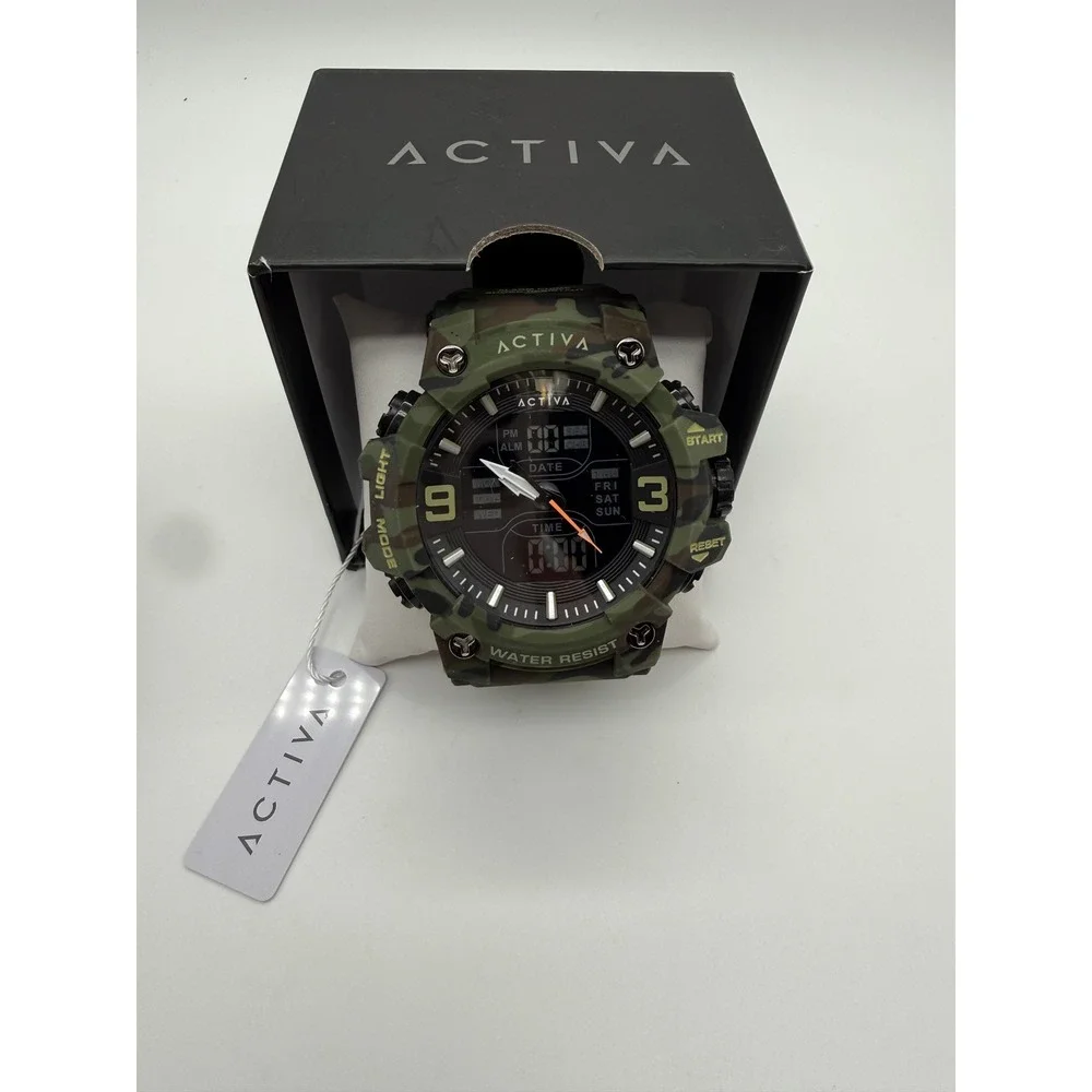 Activa Mens Ana-Digi Camouflage Sport Watch‎ Green Camo ACW8049MC-001 New